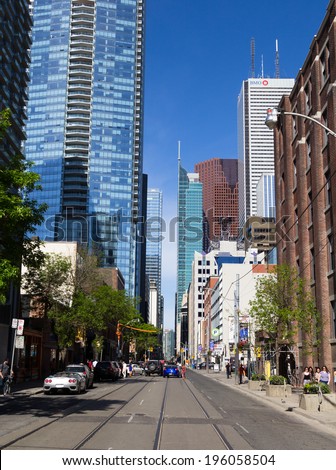 TORONTO, CANADA - MAY 31, 2014: A view down Adelaide street West in Toronto during the day