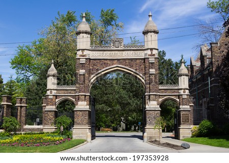 TORONTO, CANADA - JUNE 6 2014: An entrance to Mount Pleasant Cemetery in central Toronto during the day