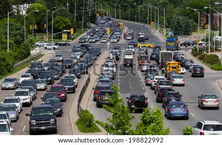 TORONTO, CANADA - JUNE 13, 2014: Heavy Traffic on Shephard Avenue road in Toronto