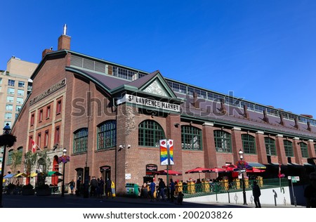 TORONTO, CANADA - 19TH JUNE 2014: The outside of St Lawrence Market in central Toronto during the day. People can be seen outside the market.