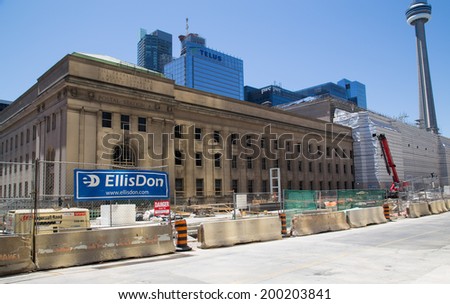 TORONTO, CANADA - 22ND JUNE 2014: View of the construction outside Union Station during the day