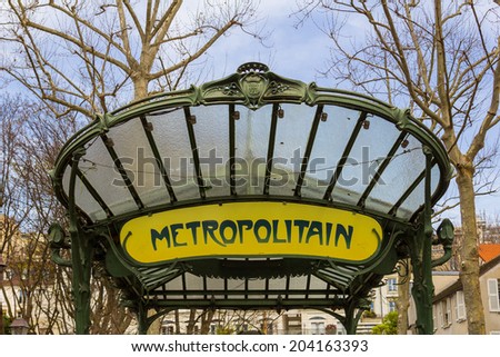 PARIS, FRANCE - 19TH MARCH 2014: The entrance to the Abbesses station for the Paris Metro