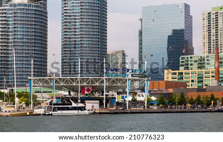 TORONTO, CANADA - 11 AUGUST 2014: The outside of the Westjet stage and Harbourfront from Lake Ontario