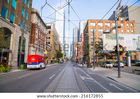 TORONTO, CANADA - 9TH SEPTEMBER 2014: A view down Adelaide Street East during the day