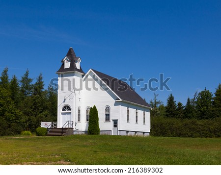 RIVER DENYS, CANADA - 25TH AUGUST 2014: A white church in River Denys, Cape Breton during the day