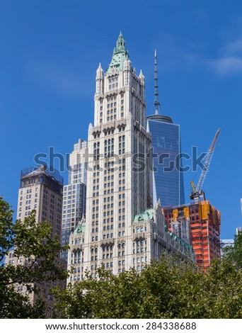 NEW YORK CITY, USA - 1ST SEPTEMBER 2014: The outside of a building in the Financial district of New York City during the day showing the design of the building.