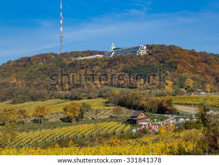 VIENNA, AUSTRIA - 26TH OCTOBER 2015: Kahlberg and Vineyards in Vienna during the Autumn.  Colourful Trees can be seen on the hills