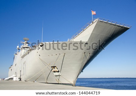 Naval ship docked at the port of Lisbon