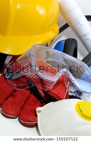 Construction personal protecting equipment  isolated in white
