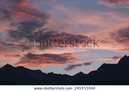 evening sky with mountain outline