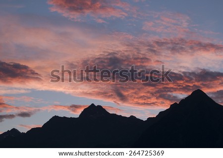 evening sky with mountain silhouette