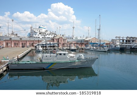 ODESSA, UKRAINE -18 July: naval patrol ships moored in the harbor of Odessa Grain border detachment, July 18, 2013.