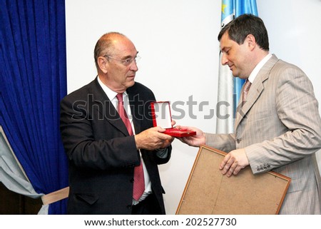 Odessa, Ukraine - June 30, 2010:French delegation mayor and vice-mayor of Marseille Jacques Rocca Serra and Didier Parakian on official in regional administration, June 30, 2010 in Odessa, Ukraine.