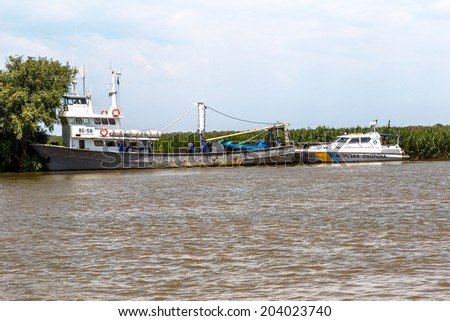 Odessa, Ukraine - July 8: river port of Ust-Danube. Ship Maritime Border Guard of Ukraine detained poachers at the mouth of the Danube, July 8, 2014, Odessa, Ukraine