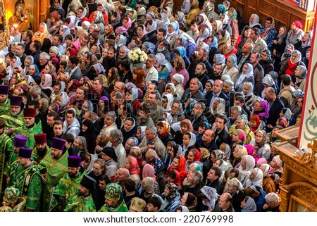 ODESSA, UKRAINE - SEPTEMBER 29: First visit Rector Ukrainian Orthodox Church Onufry, Metropolitan Kiev and All Ukraine in celebration of 190 years old monastery September 29, 2014 in Odessa, Ukraine