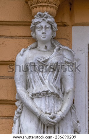 Classic white female statue of the goddess in Odessa, Ukraine