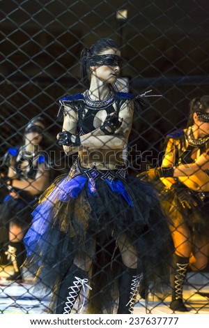 Odessa, Ukraine - December 13: MMA fighters in mixed martial arts competition in the cell. Beautiful girls entertain guests, December 13, 2014 in Odessa, Ukraine