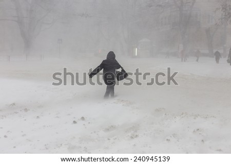 Odessa, Ukraine - December 29, 2014: Natural disasters, snow storm with heavy snow paralyzed the city. Kolaps. Snow covered the cyclone Europe, December 29, 2014 in Odessa, Ukraine.