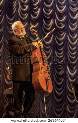 Odessa, Ukraine, May 1, 2010: Violinist, soloist at the recital of the Georgian opera singer Paata Burchiladze with classical repertoire at the Odessa Opera House