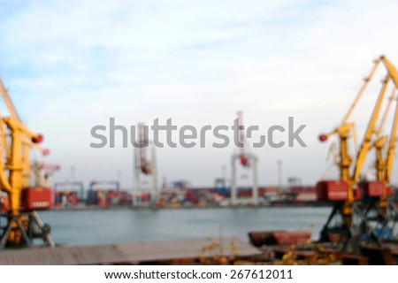 Blurred not sharp abstract marine terminal industry as a creative background for industrial design on maritime transport. Blur 50%