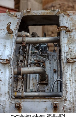 Balaklava, Crimea - 25 May 2015: - Sektretny military object K-825 - underground submarine base and weapons during the Cold War in Sevastopol. The control unit of the diesel engine submarine