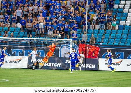 ODESSA, UKRAINE - August 2, 2015: Fragment of football games Major League Ukraine between FC Chernomorets Odessa - FC Dynamo Kiev. Odessans won 2-0.