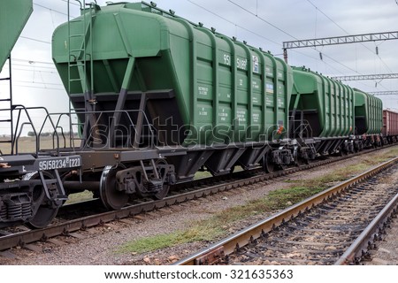 Odessa, Ukraine - September 28 2015: The movement of freight trains on the Ukrainian railways. railway interchange. Signs on the railway. Railway traffic lights. Change the way.