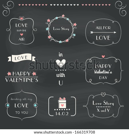 Love Notes Design Elements Set St Valentine's Day Chalkboard Style Vector EPS 10 Love Notes Design Elements Set St Valentine's Day Chalkboard Style Vector EPS 10