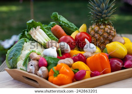 Assorted raw organic fruits and vegetables