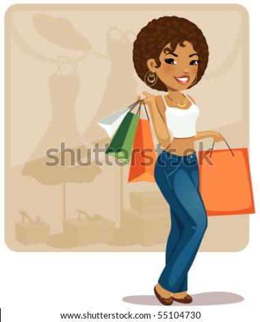 stock vector : vector illustration of cartoon shopping girl