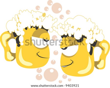 beer glass vector. two overflowing eer glass