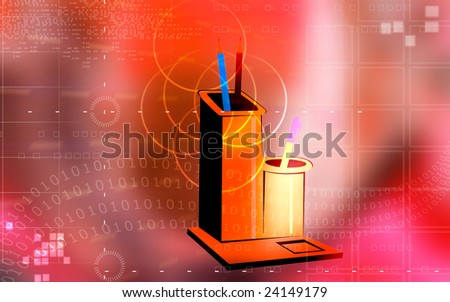 Silhouette of a wooden pen stand with pencil and pen