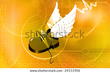 Illustration of   a boot with  wings flying in star arrow