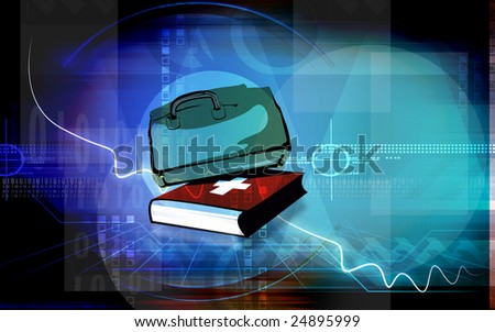 Illustration of medical book and bag