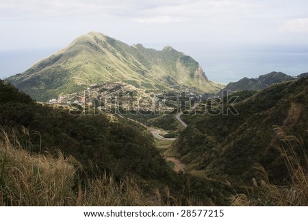 Keelung Mountain and village, on the north east coast of Taiwan.  This area used to be a mining, where gold and coal was mined. The area has spectacular scenery.