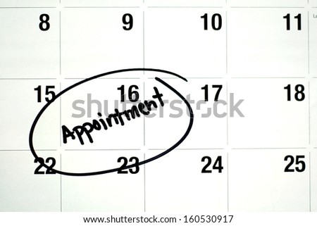 the word appointment is written in black ink and circled on a white montly calendar page