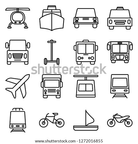 Transportation and vehicle icons pack. Isolated transportation and vehicle symbols collection. Graphic icons element
