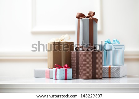 gift box on white table. colorful gifts box.