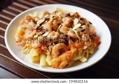 Shrimp Pasta with Almond and Coconut Milk