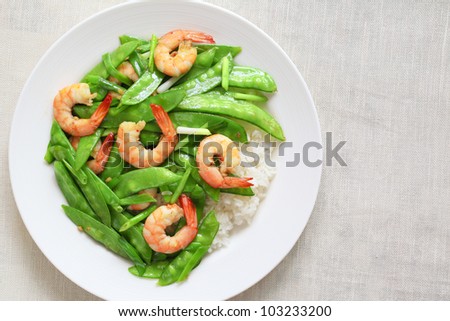 Salt and pepper shrimp with snow peas