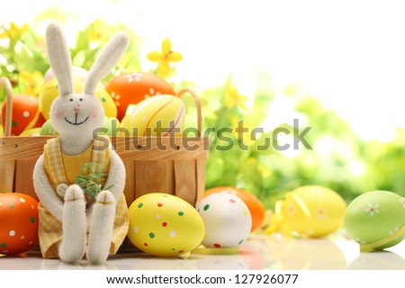 Easter decoration with rabbit and eggs