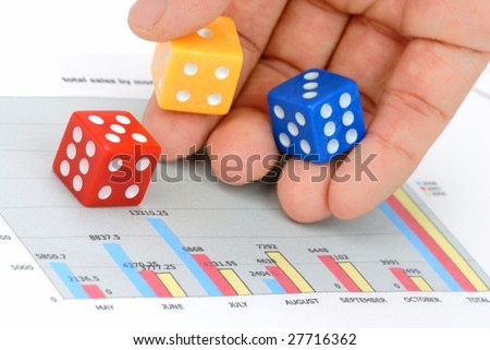 Rolling dices onto financial chart,Concept.
