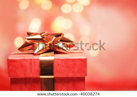 Close up of gift box with abstract light background.