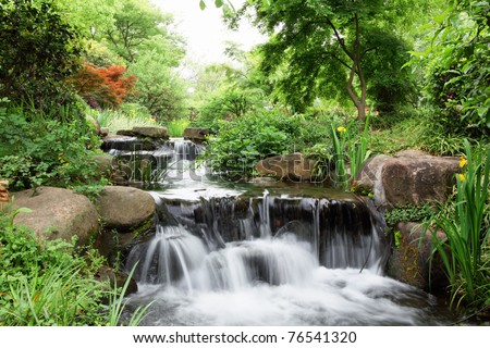 Water fall over rocks in forest