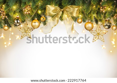 Christmas tree decorations with copy space