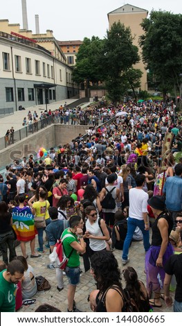 BOLOGNA, ITALY - JUNE 29 - Gay Pride on June 29, 2013. Parade starting point at Cavaticcio park.