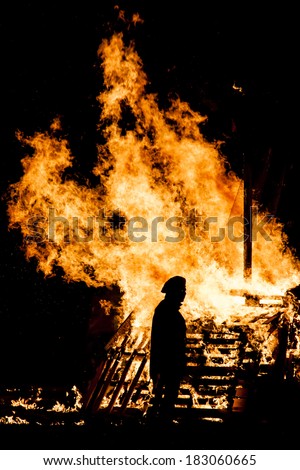 Traditional Festival of Northern Italy. The last Thursday of the month of January, large bonfires are lit in the streets and burned the Giubiana, a large straw puppet dressed in rags.