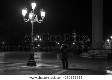 Venice in the night in black and white