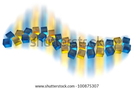 abstract blue and yellow cubes moving as a wave