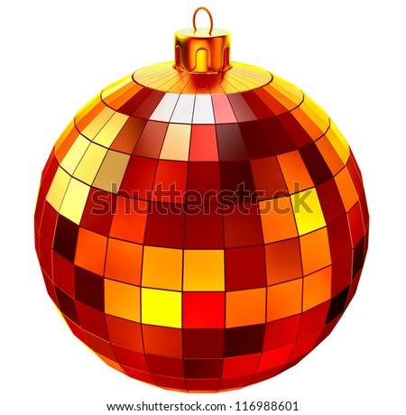 red ball bauble made from small mirrors for Christmas fir tree